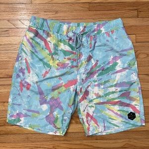 NEFF Baby Blue Paint Splatter Swim Trunks